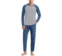 OBiQuzz Pigiama da uomo, lungo, in due pezzi, pigiama da notte, a maniche lunghe, per la casa, in due pezzi, taglie M-3XL, Blu marino, L