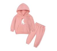 OBiQuzz Ragazze Middle and Large Children Christmas Fleece Warm Thickened Dinosaur Printing Sweater Pants Two Piece Sports Suit Baby Costume Ragazza, Colore: rosa., 4-5 Jahre
