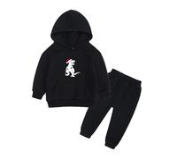 OBiQuzz Ragazze Middle and Large Children Christmas Fleece Warm Thickened Dinosaur Printing Sweater Pants Two Piece Sports Suit Baby Costume Ragazza, Nero , 2-3 Jahre