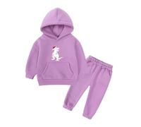 OBiQuzz Ragazze Middle and Large Children Christmas Fleece Warm Thickened Dinosaur Printing Sweater Pants Two Piece Sports Suit Baby Costume Ragazza, Lilla, 10-11 Jahre