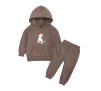 OBiQuzz Ragazze Middle and Large Children Christmas Fleece Warm Thickened Dinosaur Printing Sweater Pants Two Piece Sports Suit Baby Costume Ragazza, marrone, 8-9 Jahre