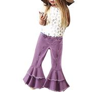 OBiQuzz Ruffles jeans strappati con due jeans flare, pantaloni per ragazze, pantaloni bell per, baby denim, 16, bambino ragazza pantaloni collant ragazza 152, Lilla, 5-6 Jahre