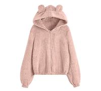 OBiQuzz Teddy, giacca in pile da donna con orecchie, con cappuccio, con cappuccio, con orsetto, giacca invernale sportiva, per adolescenti, ragazza, Colore: rosa., S