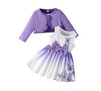OBiQuzz Vestito da bambina e cardigan set infantile volant cappotto farfalla stampa gonna per bambini a maniche lunghe vestito per bambini ragazze, Lilla, 12-18 Monate
