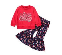 OBiQuzz Vestito per neonato con lettere di Natale a maniche lunghe top pantaloni a zampa set da 2 pezzi abiti da ragazza 1 anno, Colore: rosso, 2-3 Jahre