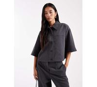 Object - Blazer stile camicia a maniche corte taglio corto grigio scuro mélange in coordinato 40