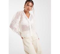 Object - Blusa premium trasparente in pizzo cordonato color crema con bottoni-Bianco 38