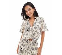 Object - Camicia allacciata sul davanti con stampa di conchiglie monocromatica in coordinato-Bianco 40