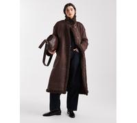 Object - Cappotto lungo in montone sintetico marrone cioccolato con fodera in pile borg 40