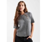 Object - Cardigan a maniche corte squadrato in maglia a coste grigio mélange con bottoni 40-42