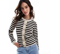 Object - Cardigan in maglia a righe nere e crema con bottoni-Bianco 46-48