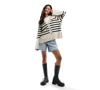 Object - Cardigan in maglia beige e nero a righe con bottoni-Neutro 44-46