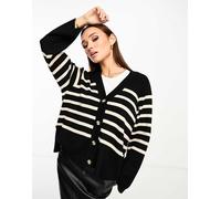 Object - Cardigan in maglia con bottoni nero e beige e righe 38-40