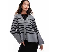 Object - Cardigan in maglia grigio e nero a righe con bottoni-Multicolore 40-42