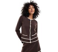 Object - Cardigan in maglia marrone con bordi a contrasto color panna in coordinato 44-46