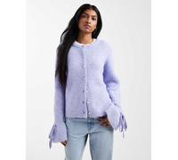 Object - Cardigan in maglia morbida a coste color lavanda con polsini allacciati-Viola 44-46