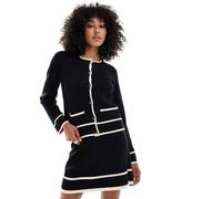 Object - Cardigan in maglia nero con bordi a contrasto color panna in coordinato 42-44