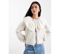 Object - Cardigan premium color crema con volant e bottoni in perle sintetiche-Bianco 40-42