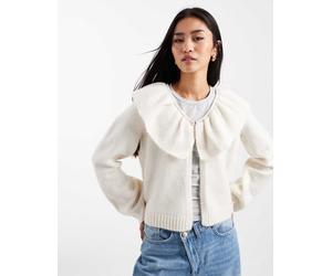 Object - Cardigan premium color crema con volant e bottoni in perle sintetiche-Bianco 44-46
