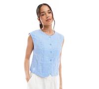 Object - Gilet corto blu con stampa crosshatch-Bianco 34