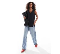 Object - Gilet taglio lungo grigio con motivo gessato-Nero 36