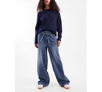 Object - Jeans a fondo ampio allacciati in vita lavaggio blu medio 42-44