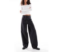 Object - Jeans super bombati premium neri con allacciatura in vita-Nero 40-42