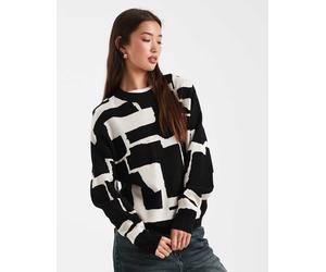 Object - Maglione monocromatico con stampa animalier e scollo rotondo-Nero 38-40