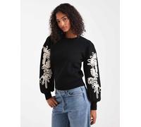 Object - Maglione nero con applicazioni floreali e maniche voluminose 44-46