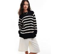 Object - Maglione oversize in maglia nera a righe-Nero 38-40