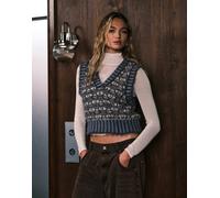 Object - Maglione senza maniche blu tenue e marrone con motivo a righe 46-48