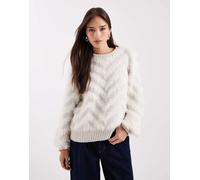 Object - Maglione soffice color crema con motivo a spina di pesce tono su tono-Bianco 44-46