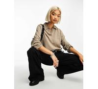 Object - Maglione stile polo lavorato beige mélange con scollo a V-Neutro 44-46