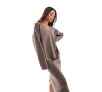 Object - Maglione strutturato con scollo a V tortora in coordinato-Marrone 44-46