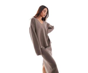 Object - Maglione strutturato con scollo a V tortora in coordinato-Marrone 44-46