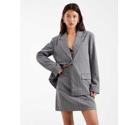 Object - Minigonna sartoriale elasticizzata grigia con motivo gessato in coordinato-Grigio 44