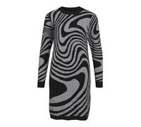 Object Objray L/S Knit Dress AOP Noos Abito Lavorato a Magli, Black/Pattern:Medium Grey Melange Zebra, L Donna