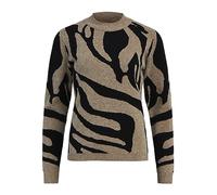 Object Objray L/S Knit Pullover AOP Noos Maglione, Fossil Black Big Animal Jaquard, XS Donna