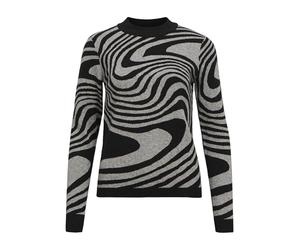 Object Objray L/S Knit Pullover AOP Noos Maglione Lavorato a Maglia, Black/Pattern:Medium Grey Melange Zebra, XS Donna