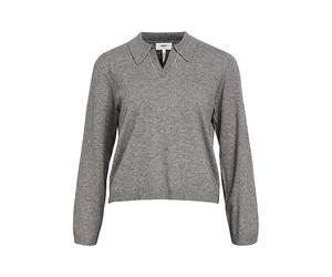 OBJECT Objthess L/S V-Neck Knit Polo Noos, Melange Grigio Medio, XS