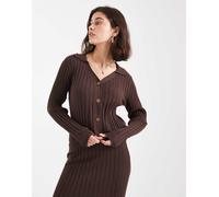 Object - Polo in maglia a coste marrone cioccolato con bottoni in coordinato 38-40