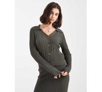 Object - Polo in maglia a coste verde kaki intenso con bottoni in coordinato 42-44