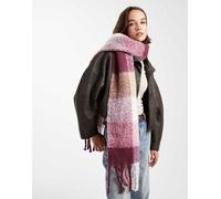 Object - Sciarpa morbidissima grande bordeaux e rosa a quadri pesante con nappe-Rosso One Size