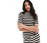 Object - T-shirt a maniche corte in maglia a righe bianche e nere in coordinato-Nero 42-44