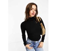 Object - Top a maniche lunghe con collo alto in maglia nera-Nero 42-44