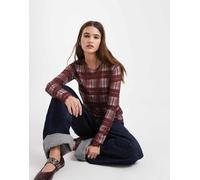 Object - Top a maniche lunghe in rete bordeaux con stampa a quadri-Rosso 44-46