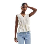 Object - Top arricciato allacciato sul davanti color sabbia-Bianco 36