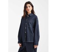 Object - Top in denim rinse wash con bottoni in coordinato-Blu navy 40