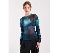 Object - Top in tonalità blu con stampa a fiori sfocata e maniche arricciate 38-40