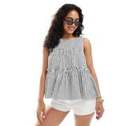 Object - Top peplo con arricciature bianco e nero a righe-Multicolore 34